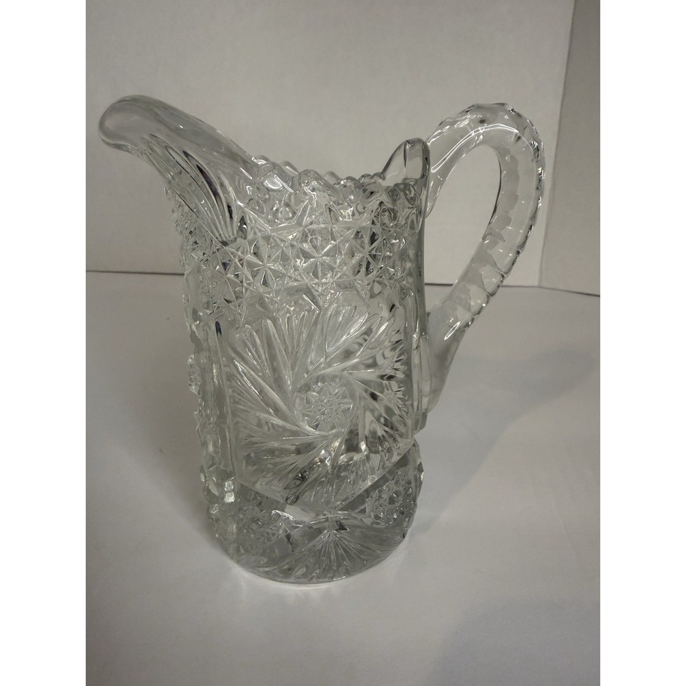 American Brilliant Clear Glass Pitcher Decorative Pressed 6 in Glossy Round